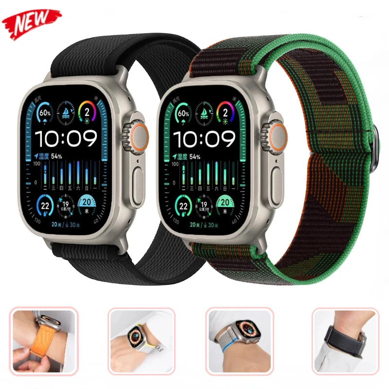 Nylon Elastic Strap for Apple Strap Ultra2 9 8 7 49mm 45mm 41mm Wild Diameter Bracelet for IWatch 6 5 4 SE 44mm 42mm 40mm 38mm