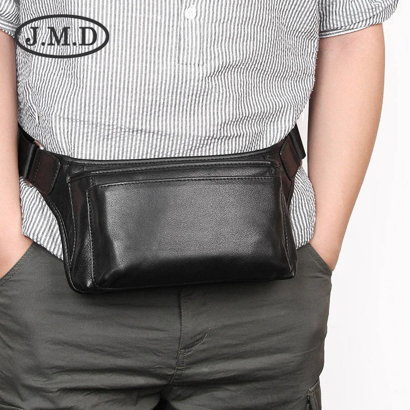 

New Fashion Leather Waist Bag Large Capacity Black Cowhide One Shoulder Oblique Straddle Chest Bag