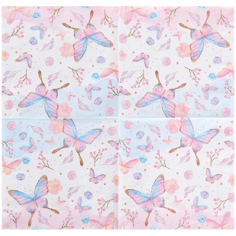 Paper Napkins 10/20pcs/Pac Colored Printed Paper Napkins Birthday Wedding Party Pure Wood Pulp Paper Butterfly 2-Ply Wine Glass Folding