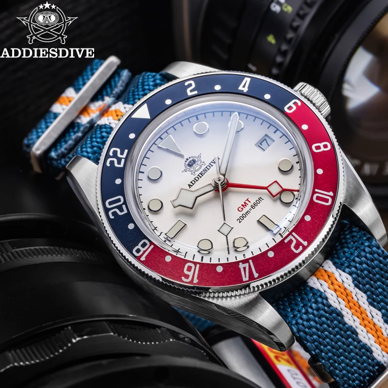 ADDIESDIVE 39mm Men Luxury Watch Reloj Hombre Bubble Mirror Glass 20Bar Waterproof BGW9 Super Luminous GMT Watch Quartz Watches