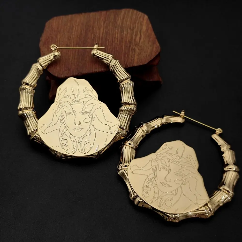 2023 Custom Picture Engraving Abstract Hoop Earring For Women Personalize Photo Gold Bamboo Earring Party Jewelry Gifts