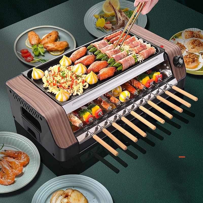 Máquina de Churrasco sem Fumaça Automático Cachorro Quente Espetinhos Doméstico