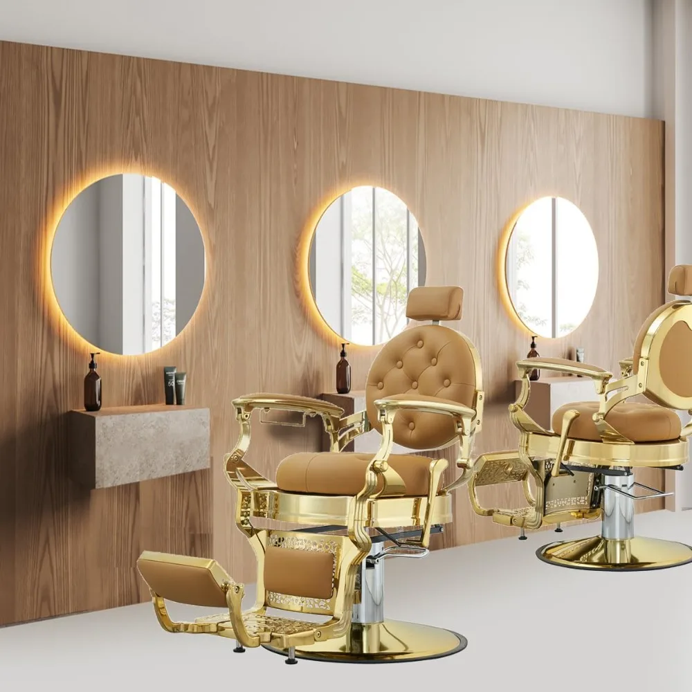 Barber Chair, Vintage Salon Design, Heavy Duty 700 Lb, Multi-Function Hydraulic, for Barbershops, Height Adjustable, Salon Chair