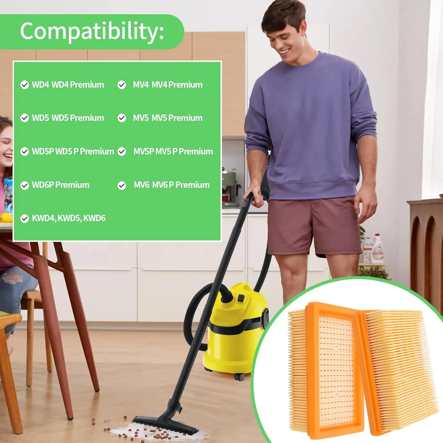 Paquete De 6 Filtros Compatibles Con Aspiradoras Karcher MV4, MV5, MV6