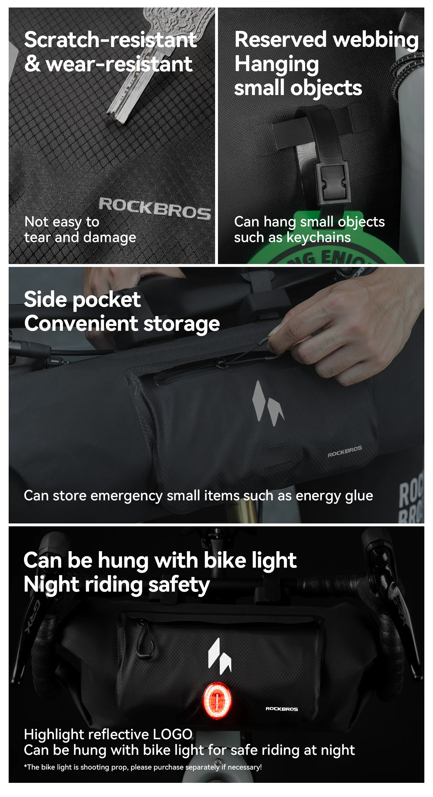 ROCKBROS Radfahren, wasserdichte Fronttasche, 8 l, großes Fassungsvermögen, Rennrad-Lenkertasche, tragbare Aufbewahrung, erweiterbare Kapazität, Fahrradtasche – Detail 14