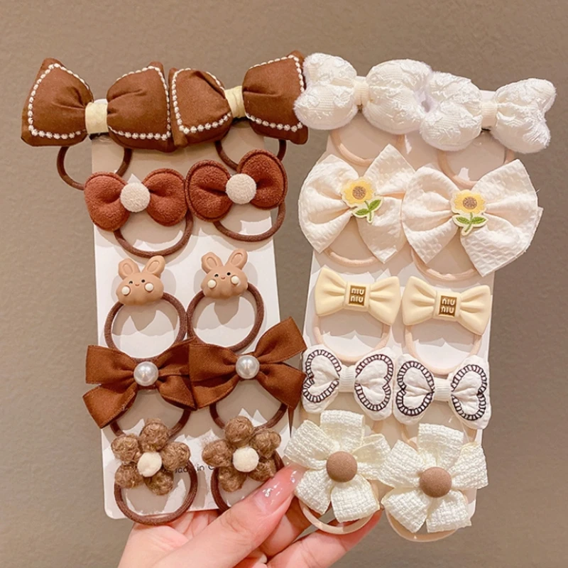 10 pieces/set Beautiful Bowknot Hairpin Clips for Girls Elastic Rubber Bands Children's Hair Accessories Hair Ties Circular Headband