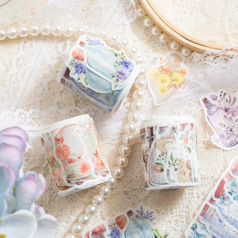 

20Packs Wholesale Tape Decorative Stcikers Colorful flowers base paper Watercolor plant Collage Scrapbook Material 85*125*35mm