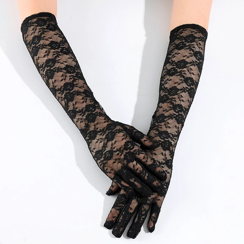 

1pair Women Wedding Lace Long Gloves Cosplay Sexy Cycling Drive Summer Transparent Hollow Soft Breathable Elegant Accessories