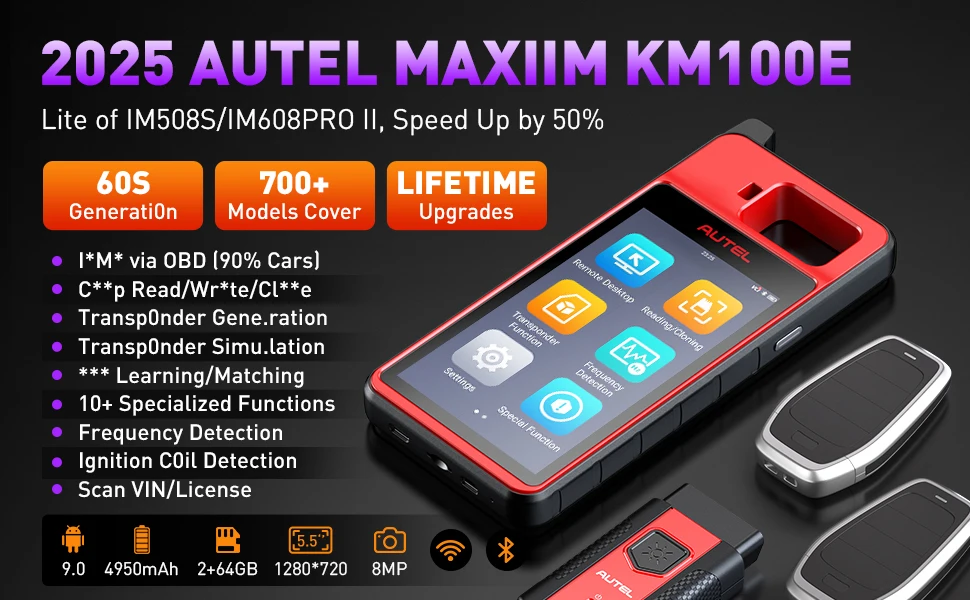 Autel MaxiIM KM100E KM100X Key Programmer Free Update Immobilizer Key Fob Programming Tool 60S Key Generation Transponder Chip