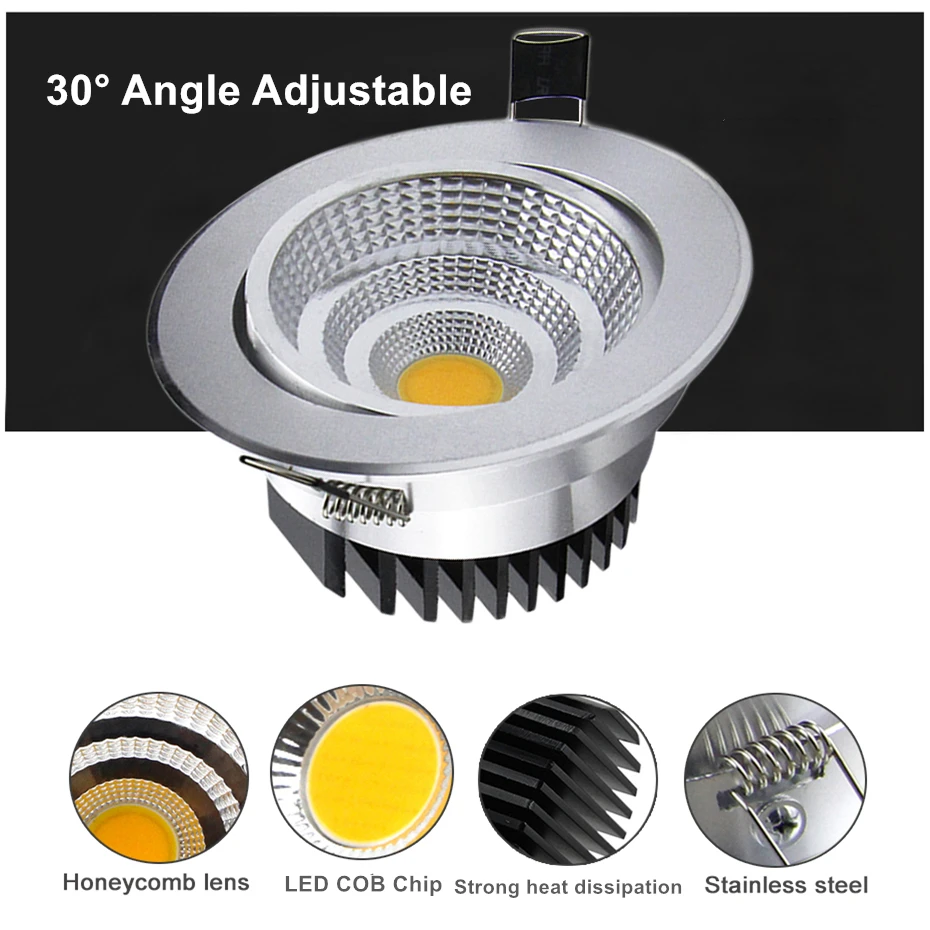 LED Downlight Silver Housing LED COB Downlight Dimmable AC110V/220V 6W/9W/12W/15W/18W Recessed LED Spot Light Decoration Ceiling Lamp