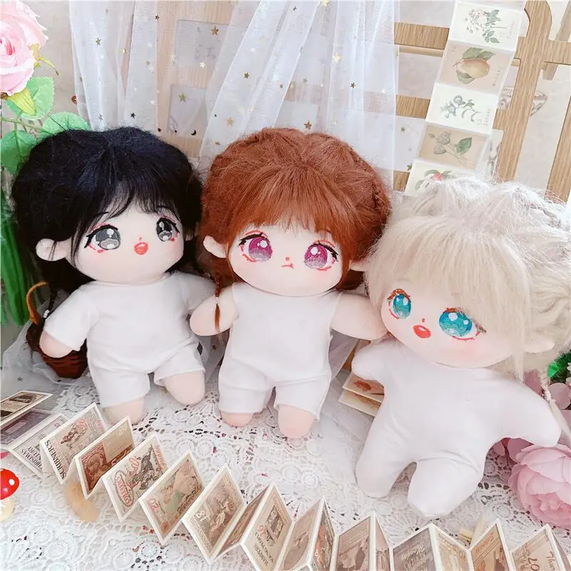 

20cm Cute White Short Sleeved Tight Suit Plush Doll Kawaii Stuffed No Attributes Fat Body Cotton Doll DIY Clothes Accessory Toys