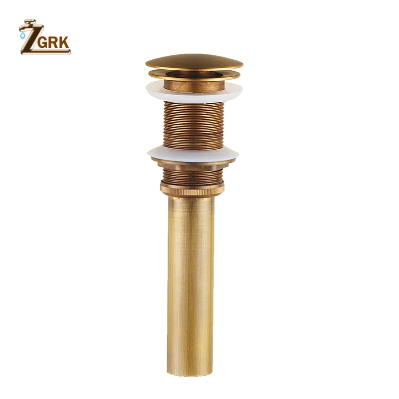 ZGRK Antique Brass Sink plug Bathroom basin waste Pop Up Waste Vanity Vessel Sink Drain Without Overflow Pop Brush Bathroom