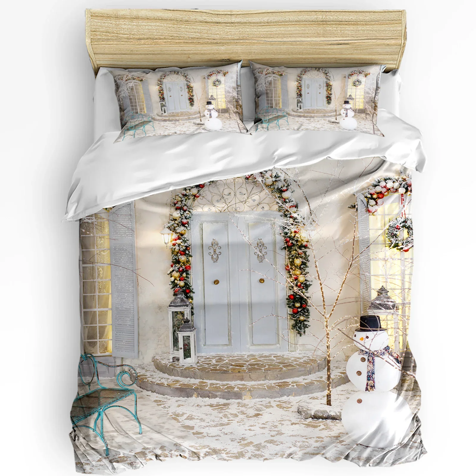 

Christmas Snowman Door Balloon Duvet Cover Bed Bedding Set Home Textile Quilt Cover Pillowcases Bedroom Bedding Set No Sheet
