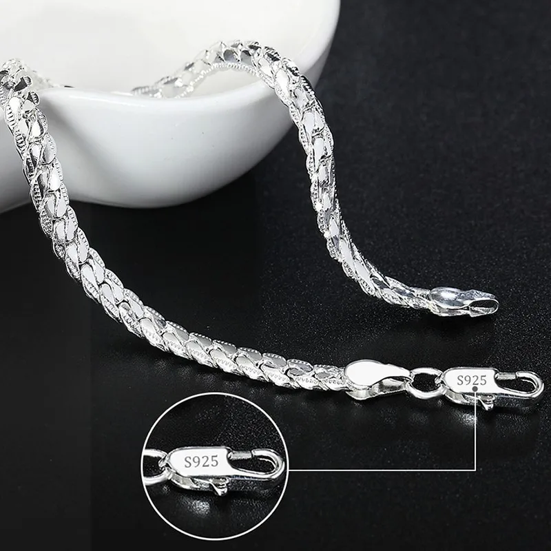 Noble 925 Sterling Silver Square Solid Chain Bracelet for Women Men Charm Party Gift Wedding Fashion Jewelry Free Shipping