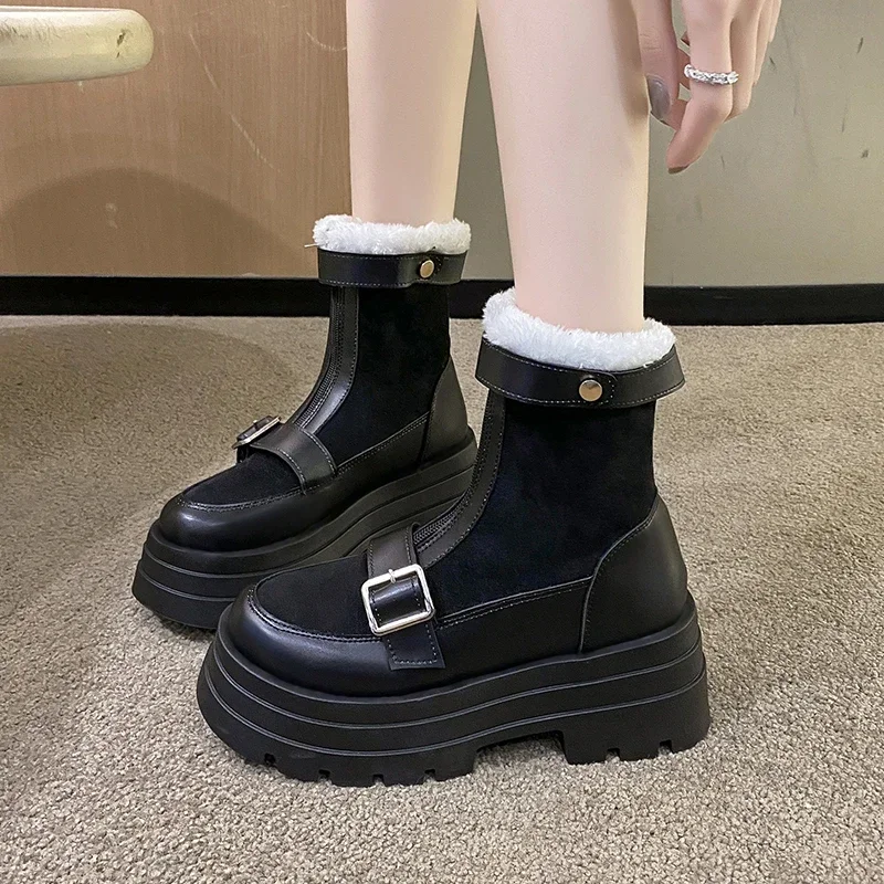 

Женские ботинки на молнии, с круглым носком, из плюша и флиса