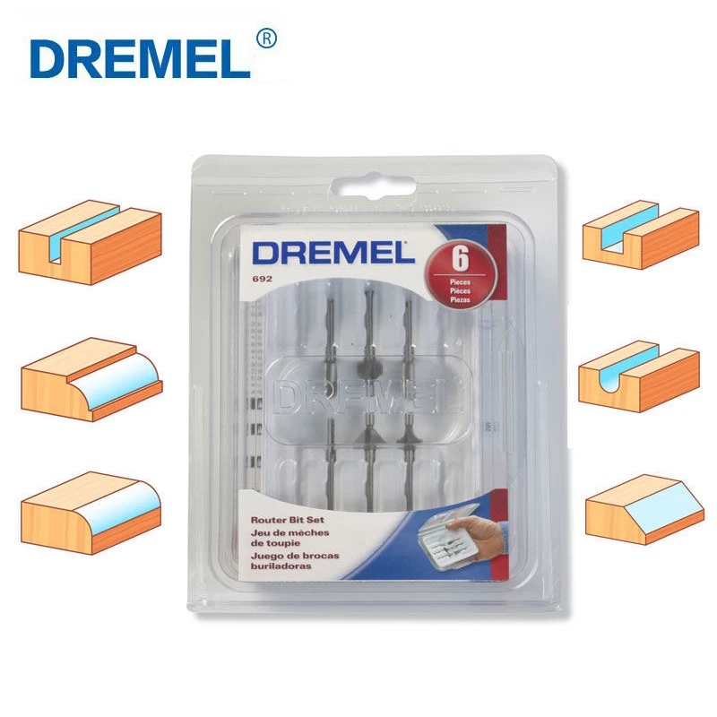 Dremel 33501692 Plunge Router Rotary Tool Attachment Plus Rotary Tool Steel Router Bit Set for Soft Materials and Wood (6-Piece)