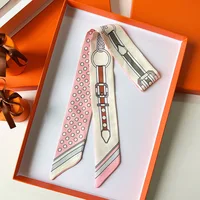 New Women Scarf Skinny Silk Belt Chain Print Bandana Small Handle Bag Ribbons Female Neckerchief Head Scarves & Wraps 2