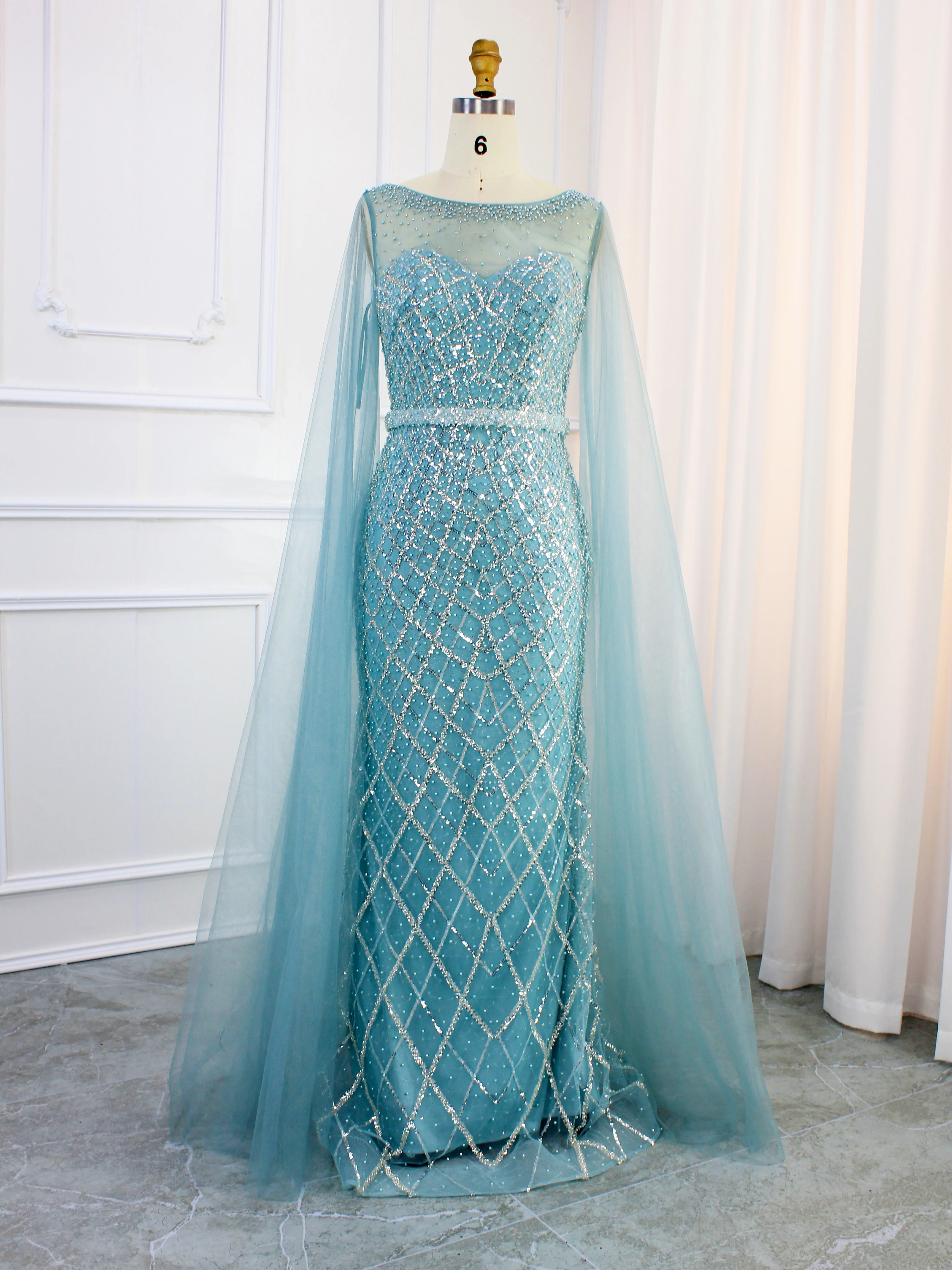 

Hot Sale Dubai Turquoise Sweetheart Evening Dresses Luxury Beaded Long Sleeves Formal Gowns 2024 For Women Party With Best Price