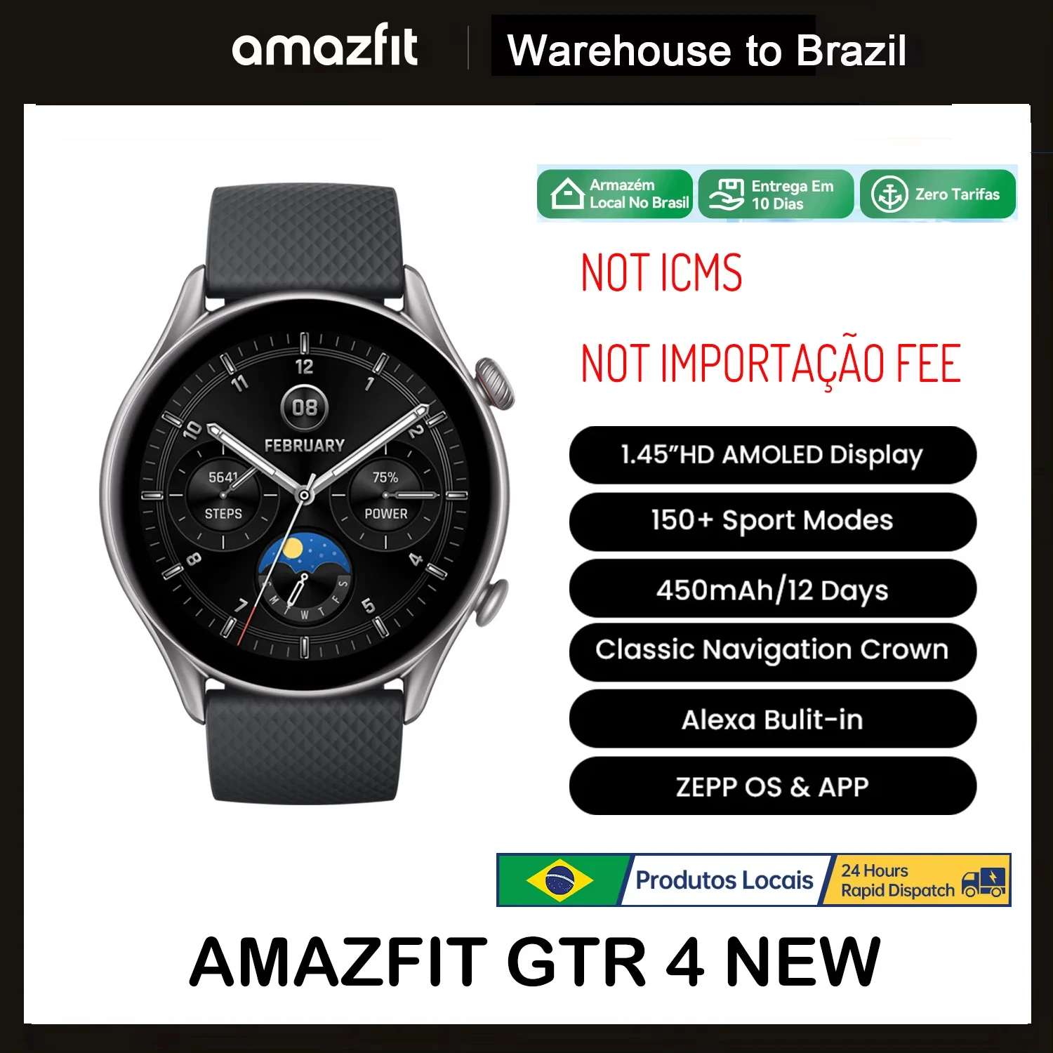 2024 Amazfit GTR 4 NEW Version 46mm Smartwatch AMOLED Display Zepp OS App 12-day Battery Life GPS Watch for Andriod IOS Phone 1