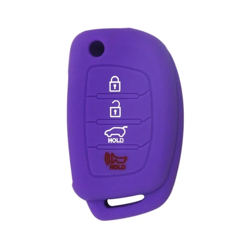 Suitable for Hyundai IX35 Folding 4-button Car Key Case Soft Rubber Silicone Key Shell Anti-theft Remote Control Protective Cove