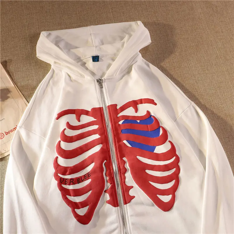 racer jacket American Fashion Hot-selling Skeleton Printing Anime Men Women Long-sleeved Zipper Hoodie Jacket Loose Streetwear Y2K Pullover bomber jacket