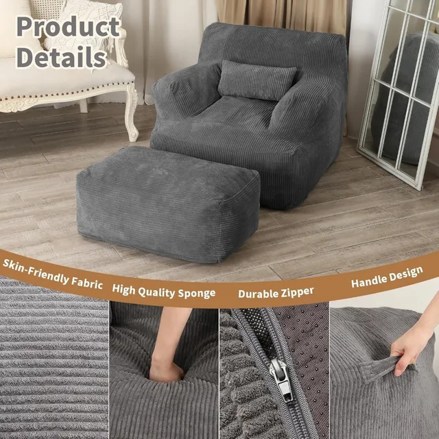 Bean Bag Sofa Chair with Ottoman 6