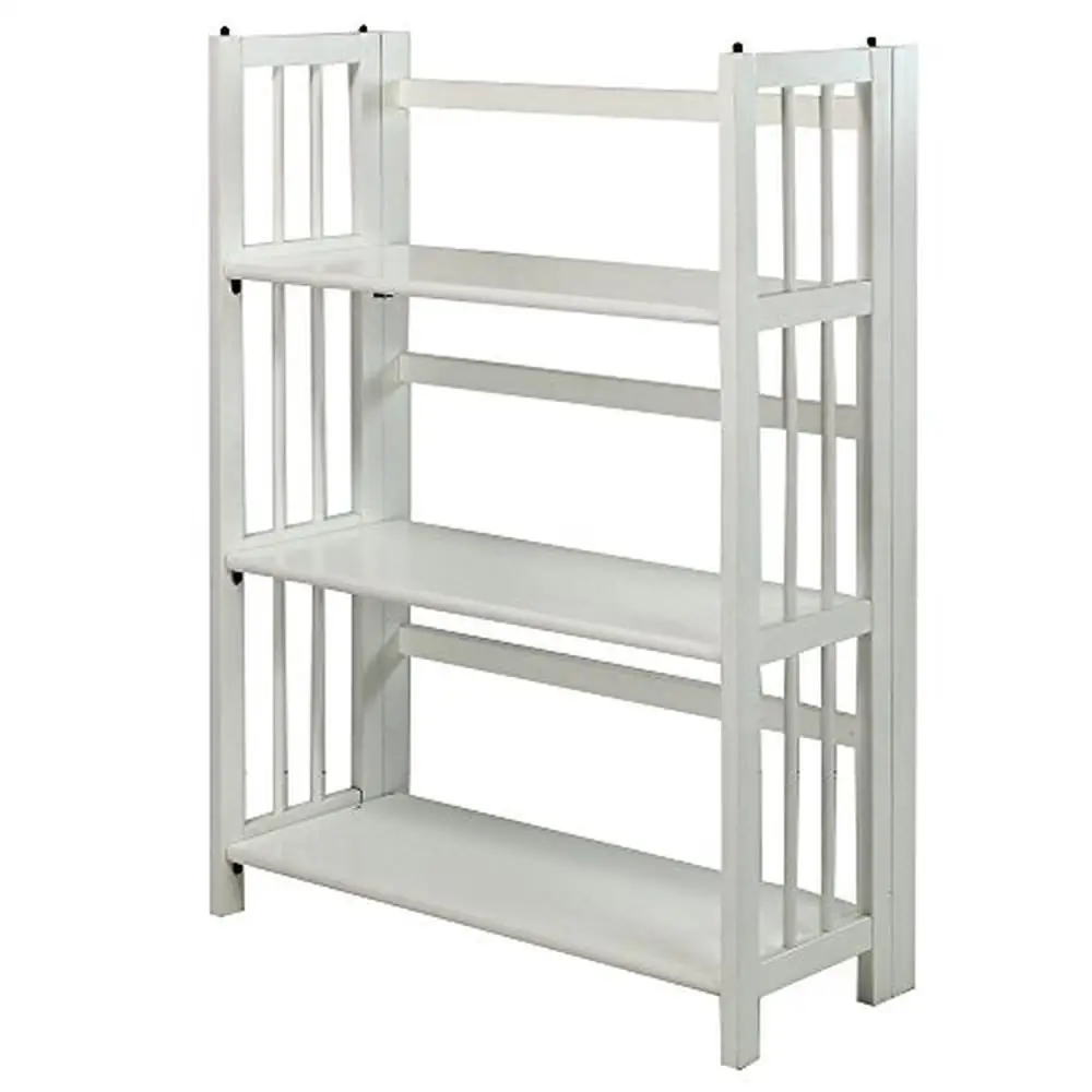 

Mission Style Stackable Wood Bookshelf 3 Tier Shelf Office Living Room Storage 27.5" White Adult-Foldable-Easy Transport-Non