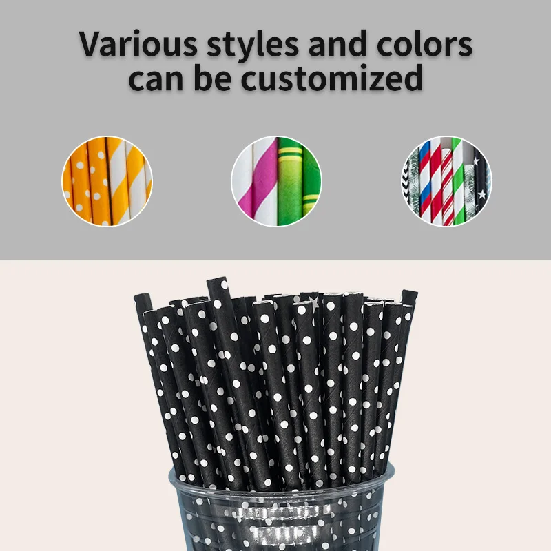 6*197mm Black White Dot Paper Straws 600 Pcs Paper Drinking Straws For Wedding Party Restaurant Juice Coffee Cold Drinks Desssrt