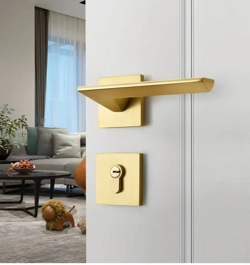 Brushed Gold Bedroom Household Door Zinc Alloy Silent Split Handle Lock