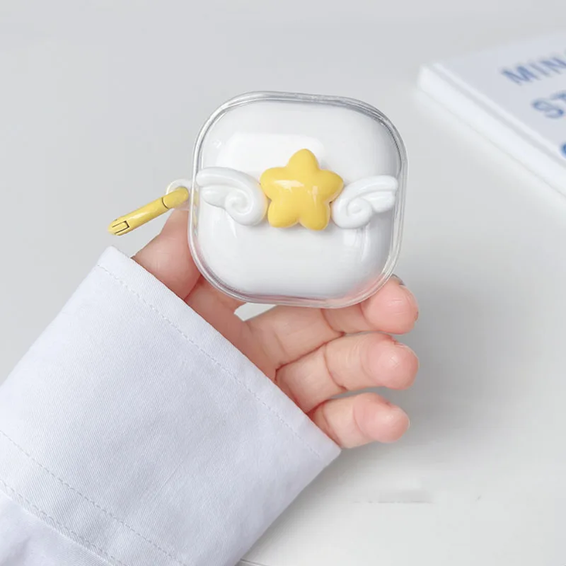 Cute 3D Star Wings Cartoon Clear Earbuds Cover Per Samsung Galaxy Buds 2 Pro Con Portachiavi Custodia Per Auricolari Per Samsung Buds Live