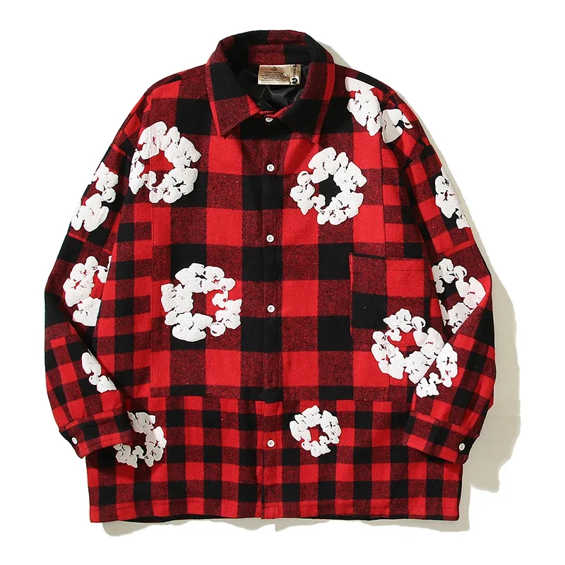 

Винтажная клетчатая рубашка Kapok с вышивкой для мужчин и женщин, уличная одежда, Лоскутные Повседневные Блузки с поврежденными кисточками, Одежда большого размера