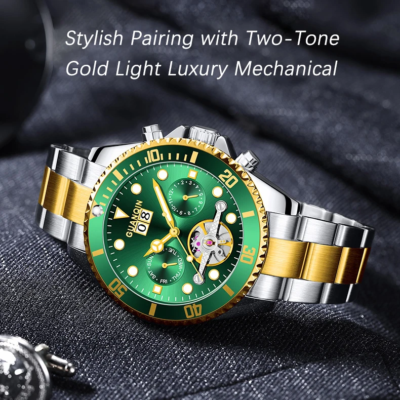 GUANQIN Orologio meccanico automatico originale da uomo, 42 mm, quadrante grande, scheletro, data, settimana, orologi da polso da uomo di lusso di alta marca_voghion.com