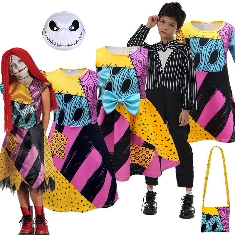 

Kids Girls Boys Sally Jack Skellington Costume The Nightmare Before Christmas Kids Cosplay Children Halloween Clothes Suit 2-10T