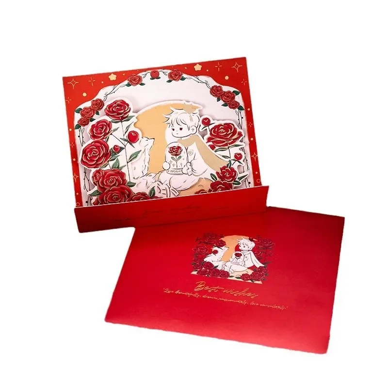 3D Prince and Rose Set Ins Girls' Card Flower Card Set Independent with Envelope Festival Universal Gift greeting cards