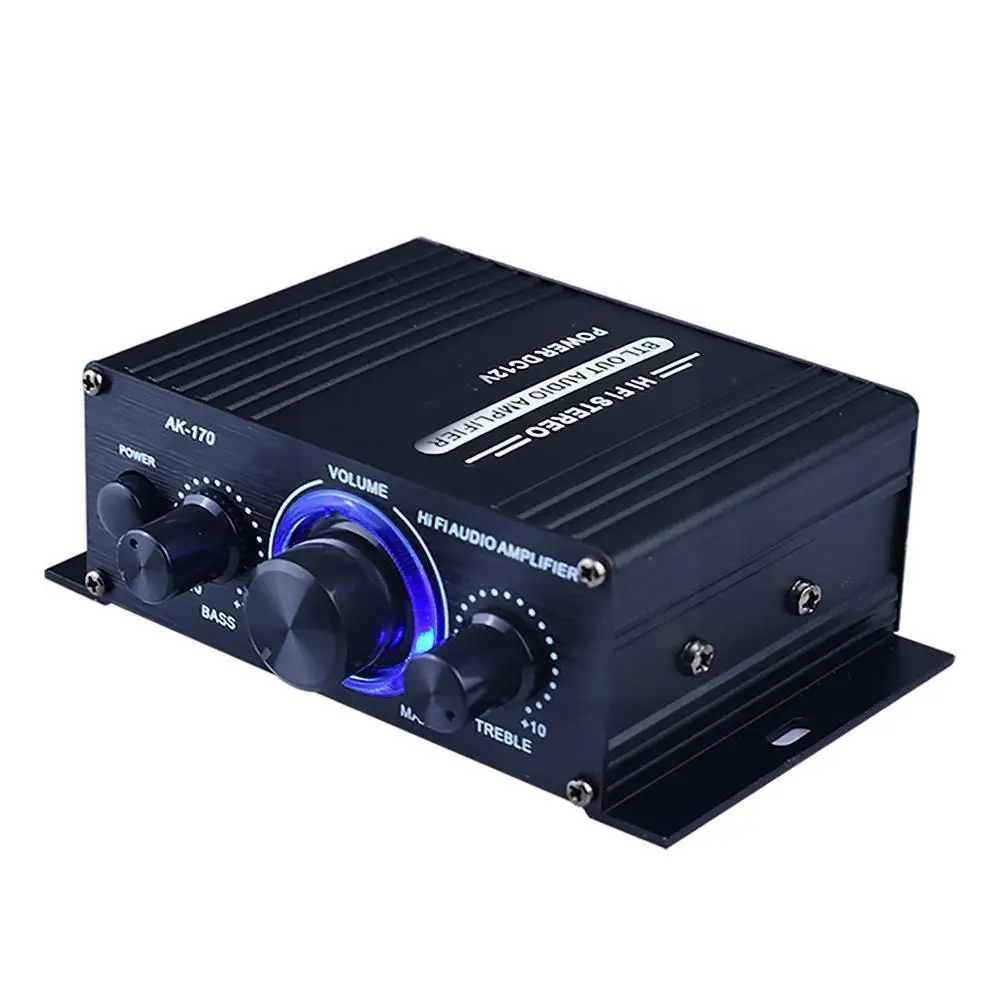 Ak170 Mini Digital Power Audio Car Amplifier Blue Light Stereo Audio Amplifier For Home Theater Club Party Music 200w X2 X9o2