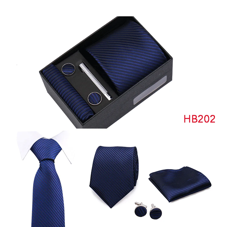 Top Qualität 8 cm Herren Krawatte Set Elegante Jacquard Krawatte Einstecktuch Manschettenknöpfe Krawattenklammer Mit Geschenkbox Männer passen Hochzeit Business – Detail 6