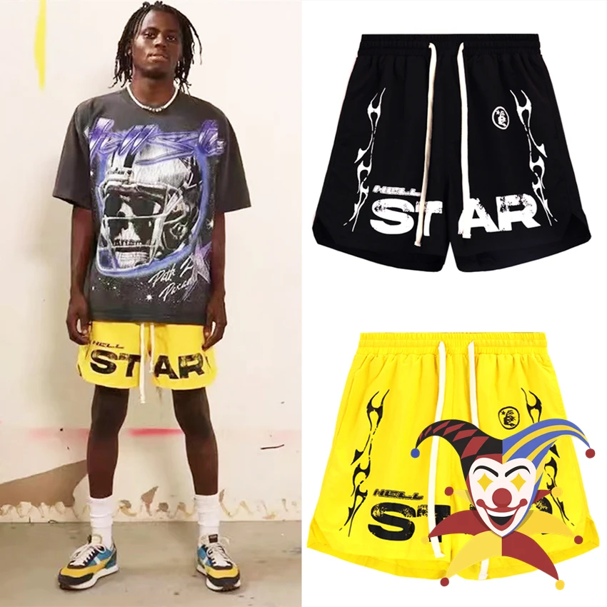 

Hellstar Nylon Shorts Men Women Yellow Black Jogger Drawstring Breeches