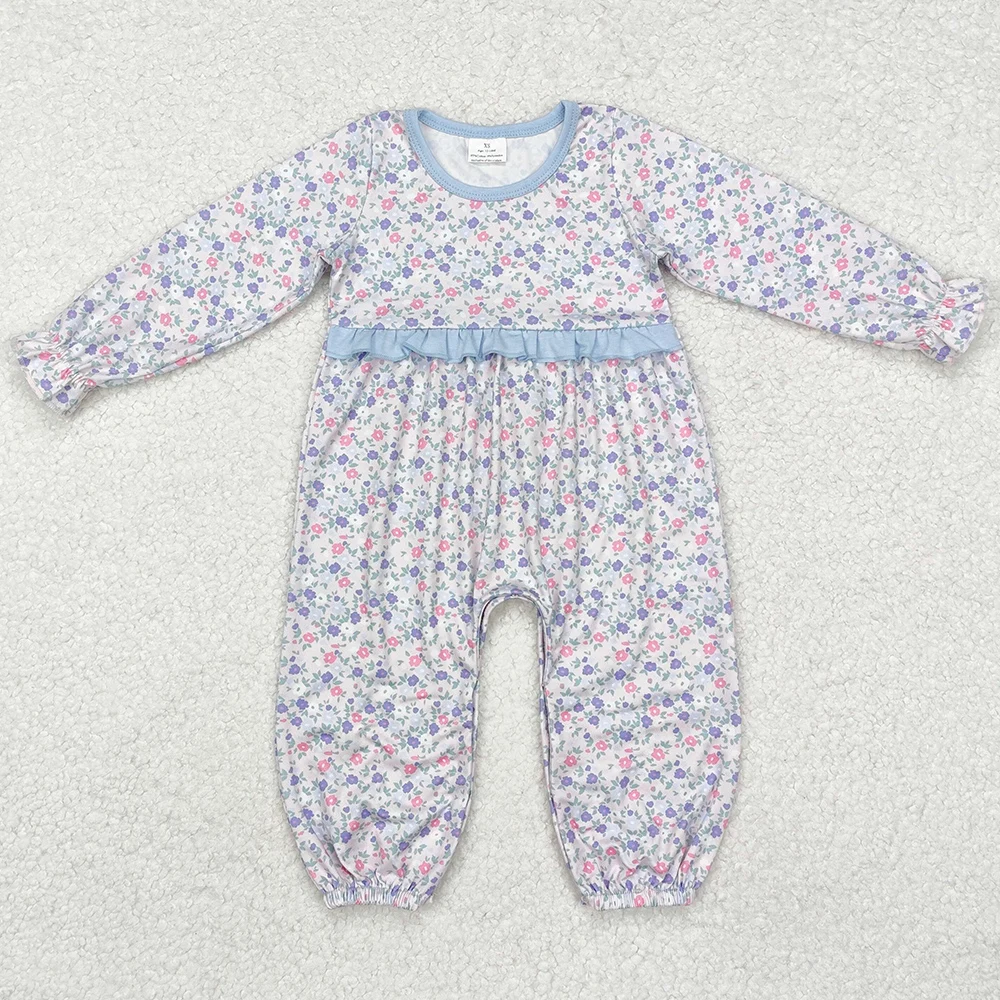 Hot Sale Baby Girls Rompers Blue Stripes Dog Embroidery Boutique Long Sleeve Rompers Kids Clothes Toddler Girls Rompers Onesie 2