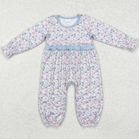 Hot Sale Baby Girls Rompers Blue Stripes Dog Embroidery Boutique Long Sleeve Rompers Kids Clothes Toddler Girls Rompers Onesie 2