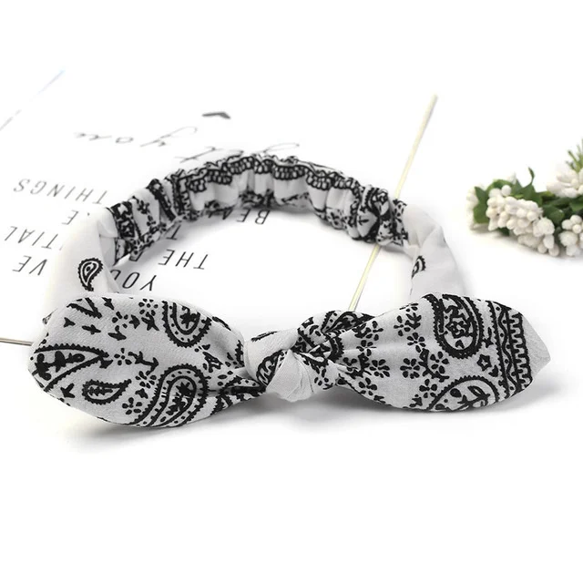 Boho Bogen Stirnbänder für Frauen Vintage Paisley Bandana Blume Gedruckt Haarband Elastische Kaninchen ohr Kopf Wrap Nette Haar Zubehör – Detail 9