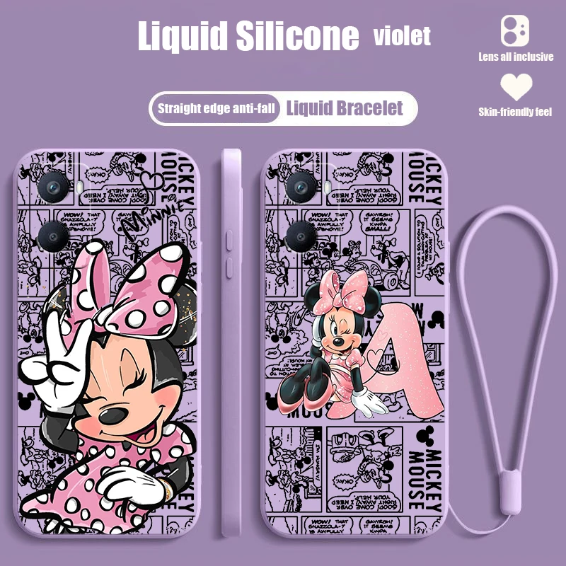 

Minnie Disney Mouse Cute For OPPO A98 A96 A94 A93 A77S A76 A74 A73 A72 A57E S A56S Liquid Rope Silicone Phone Case