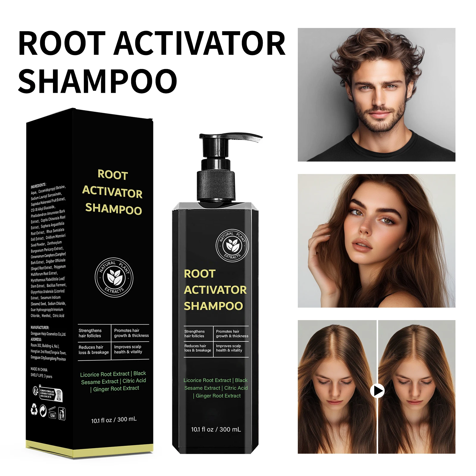 Shampoo per attivatore radici per capelli 300ml Nutrire le radici dei capelli Rafforzare i follicoli piliferi Promuovere la crescita Riduce la perdita per capelli lisci e spessi