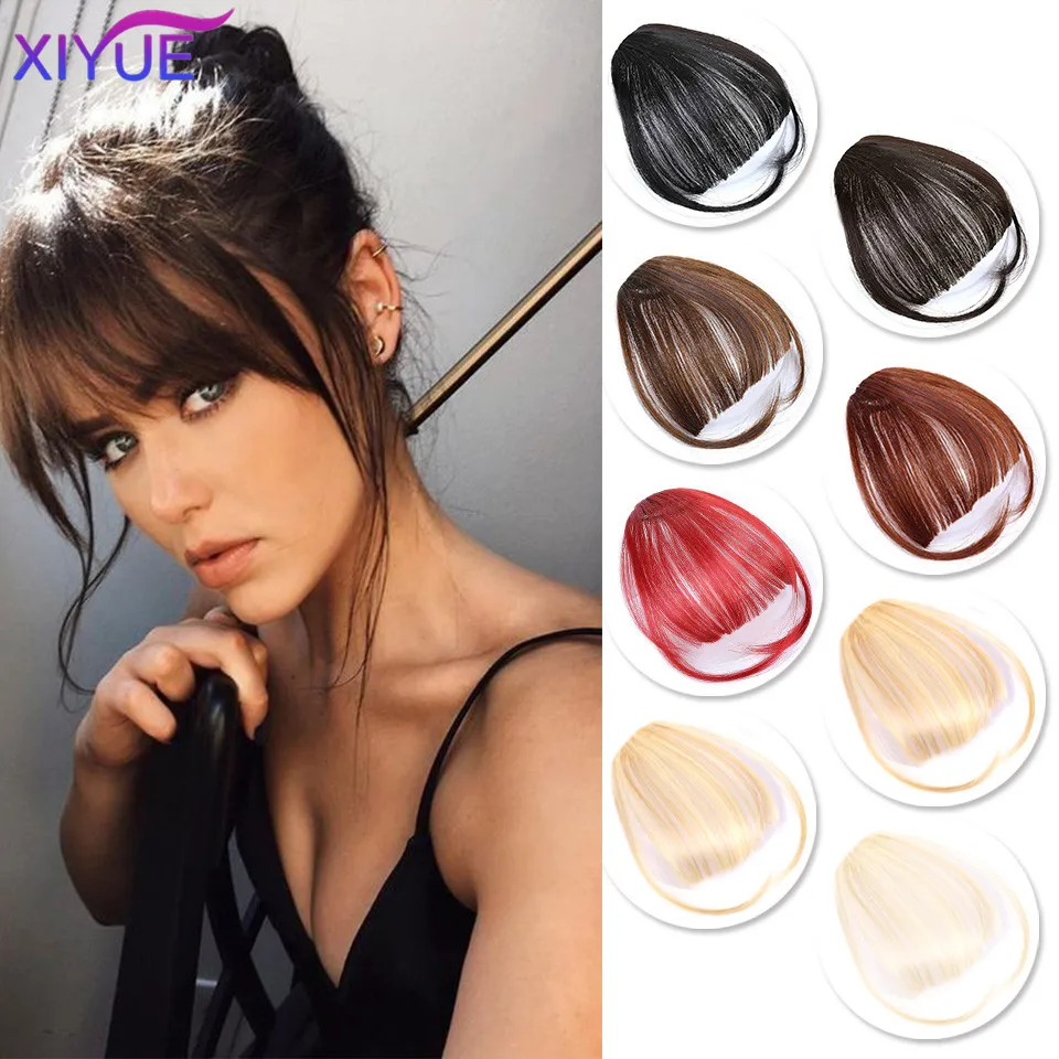 XIYUE Fake Blunt Air Bangs Hair Clip-In Extension Synthetic Fake Fringe Natural False hairpiece For Women Clip In Bangs