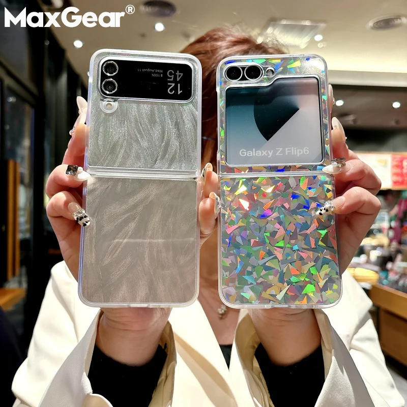 Luxury Transparent Feather Veil Aurora Borealis Foldable Phone Case - Shockproof Protection Cover