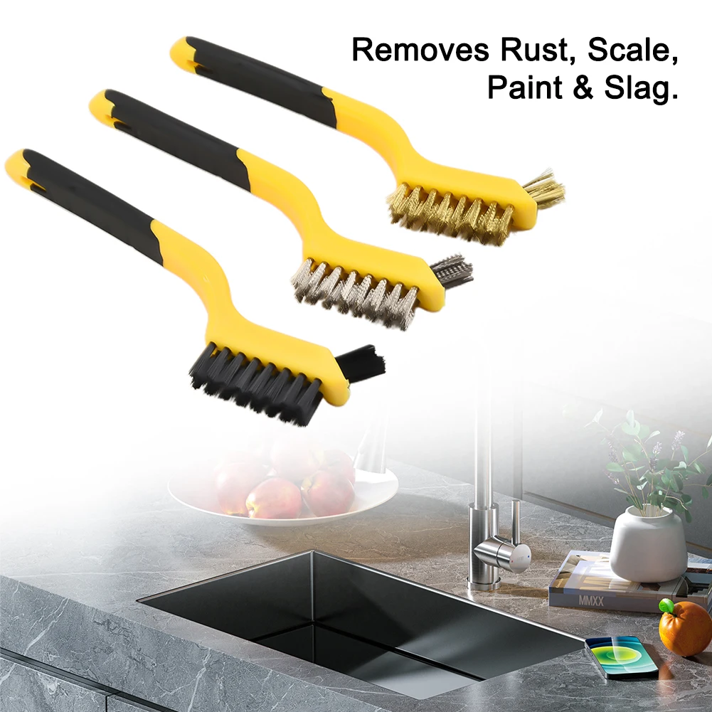 

3pcs 7Inch Stainless Steel Brass Wire Brush Cleaning Polishing Rust Brush For Removes Rust Scale Paint Hand Tools Accessories