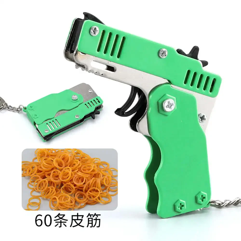 1PCS keychain gun 60 rubber bands rubber band gun Shooting Pistol Alloy Kid Outdoor Party metal gun gift boyfriend Gift Funny 5