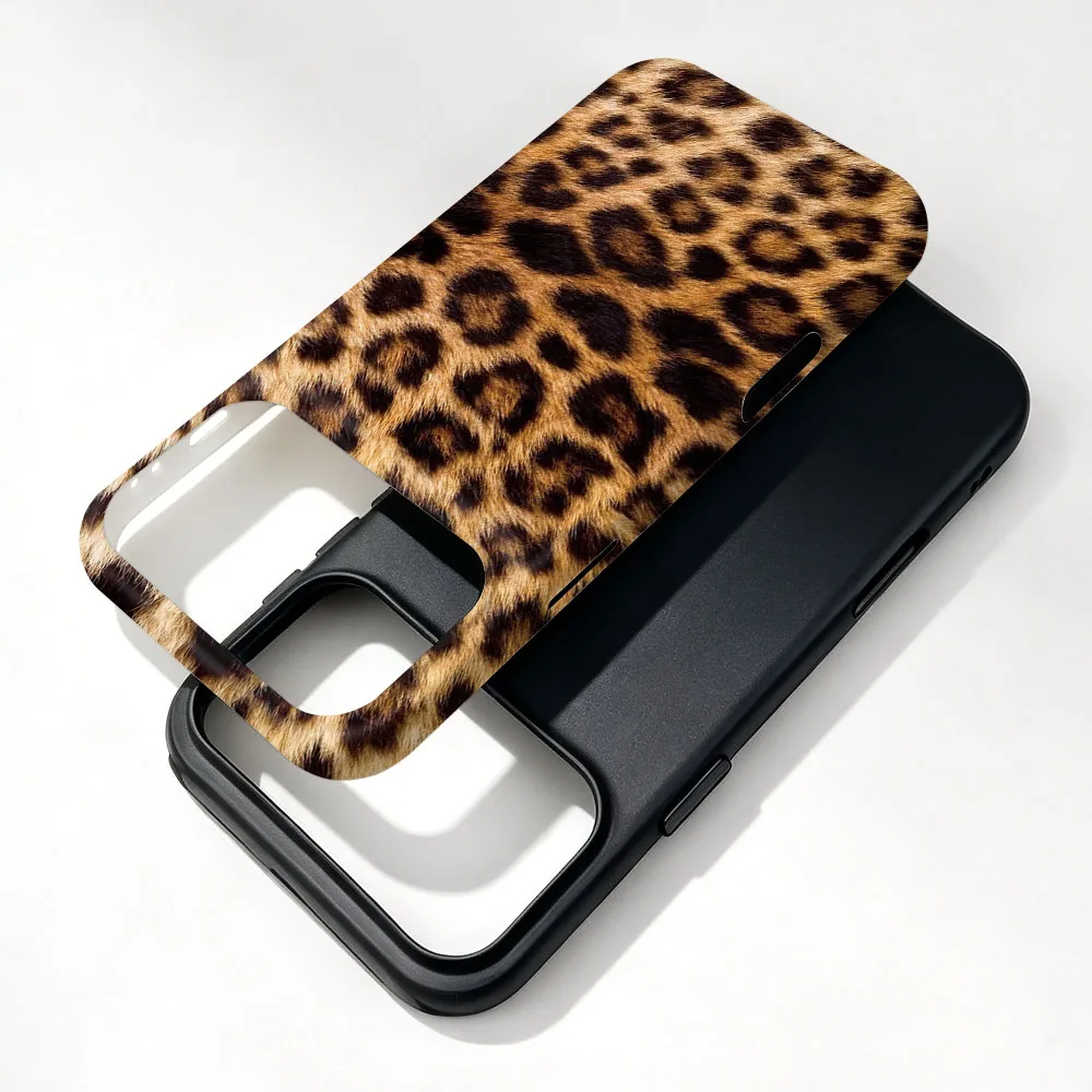 Leopard Pattern Magnetic Phone Case with 2-in-1 Film Shell Cover