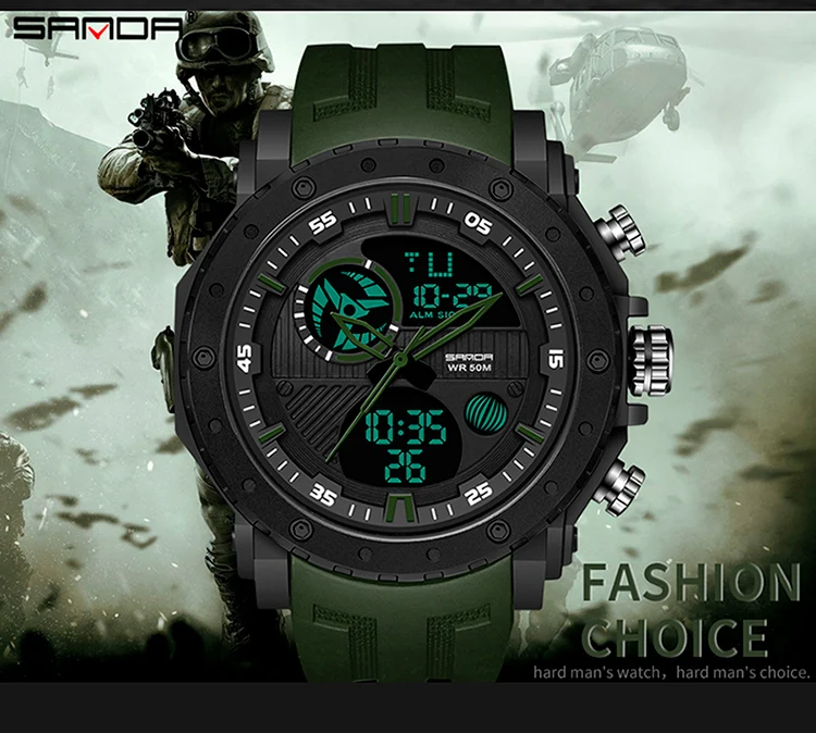 SANDA Luxury Brand Men's Military Sports Watches Men Digital Watches S-Shock Waterproof Wrist Watch For Mens Relogio Masculino
