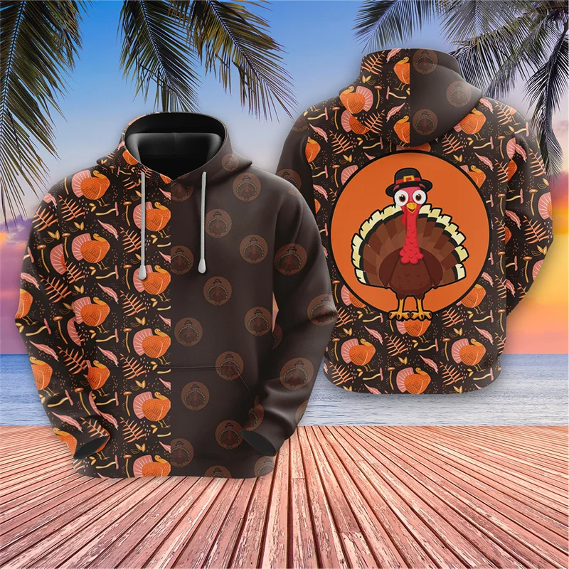 thumbnail image 1 of Sudadera con capucha con estampado 3D de hojas de arce y pavo para hombre y mujer, con estampado de feliz día de Acción de Gracias, informal, holgada, de manga larga, 1 of 4