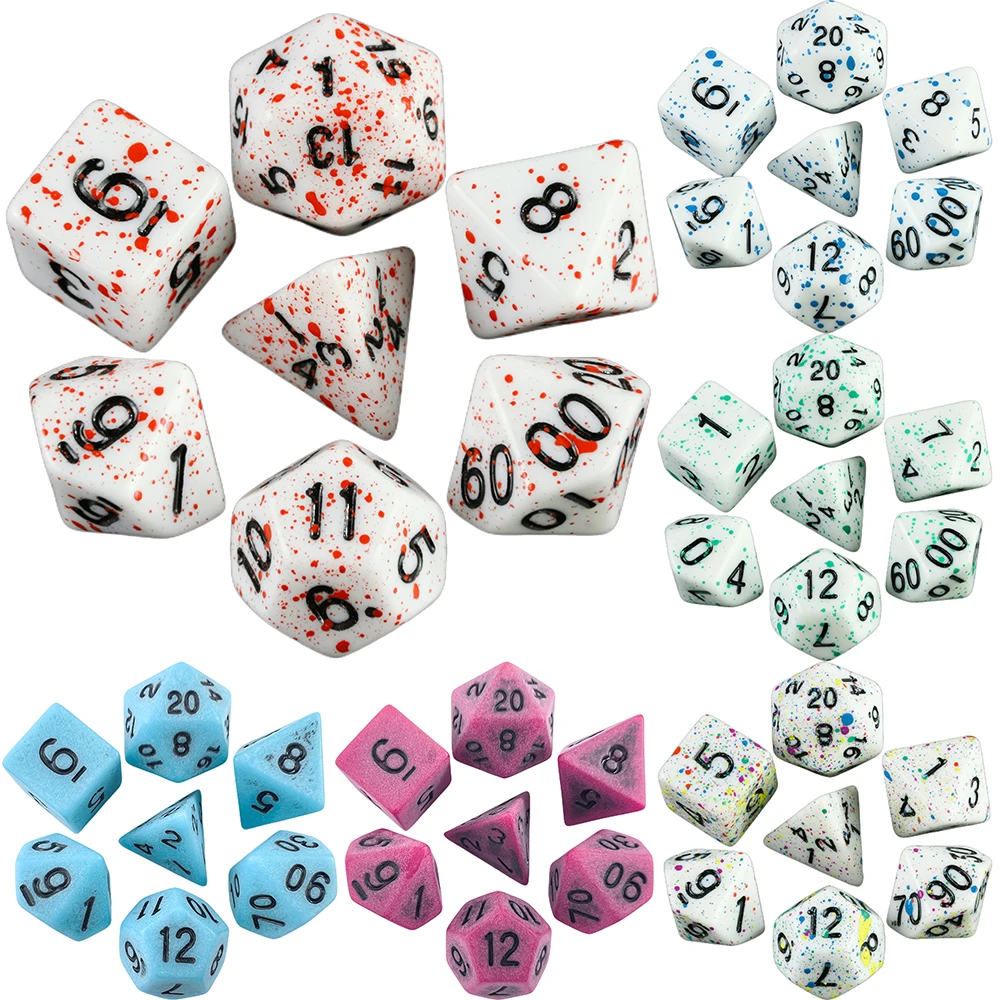 

7pcs/set Polyhedral Ink-jet Dice Drinking TRPG DNDGame for Opaque D4-D20 Multi Sides Board Game